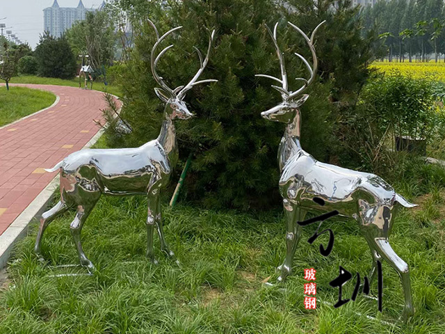 小區公園景觀不銹鋼梅花鹿雕塑