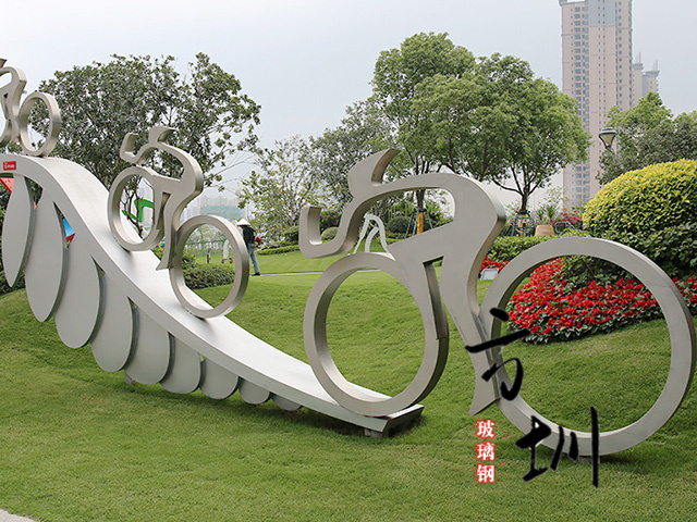 公園景觀不銹鋼騎自行車雕塑